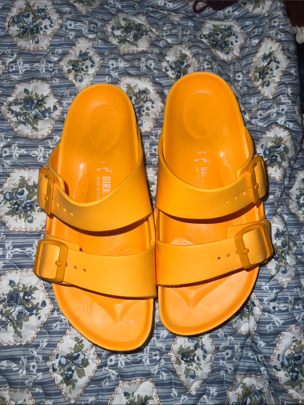 Birkenstock-Style Double Strap Slide Sandals in Bright Orange